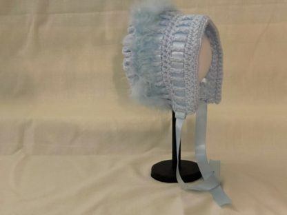 Blue Baby Bonnet With Feather Trim - Image 2